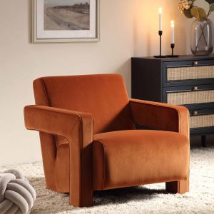 brompton sculptural armchair, rust velvet