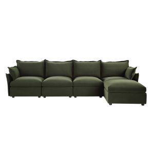 byron pillow edge moss green velvet sectional sofa, 4 seater chaise
