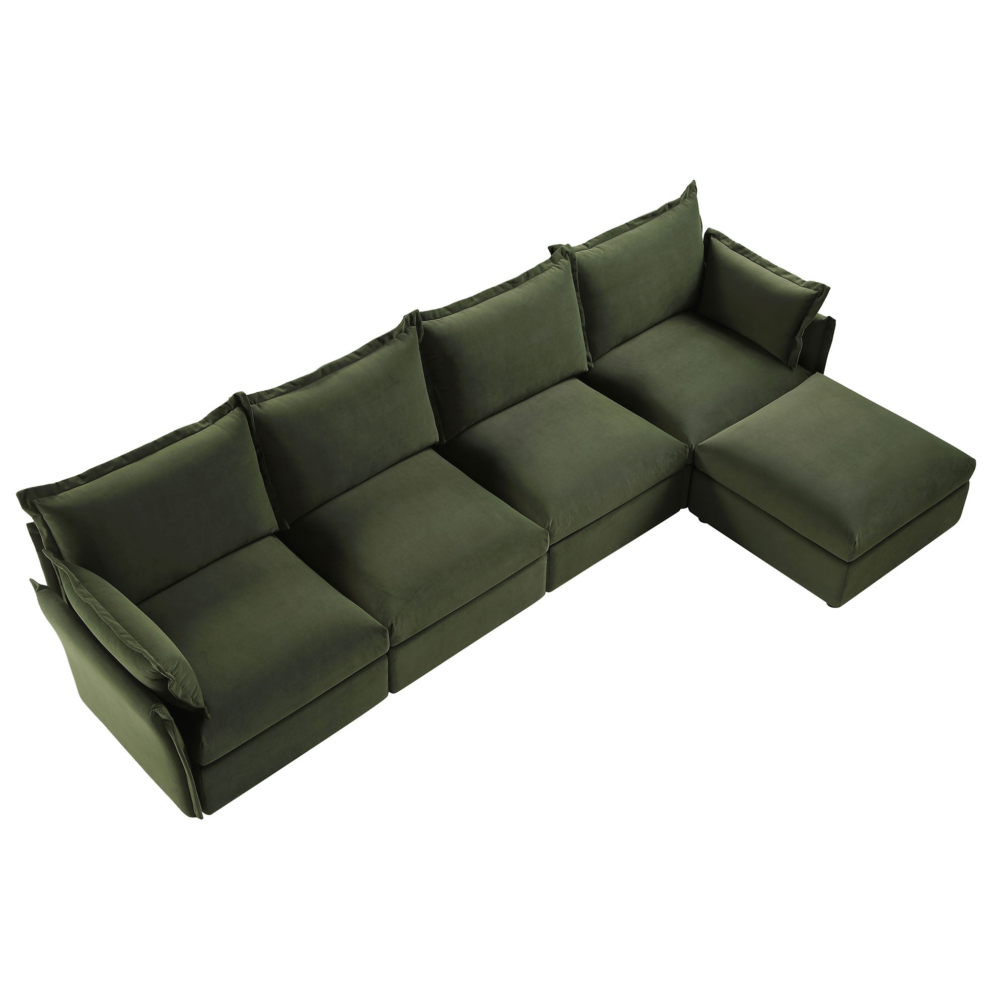 byron pillow edge moss green velvet sectional sofa, 4 seater chaise byron pillow edge moss green velvet sectional sofa, 4 seater chaise