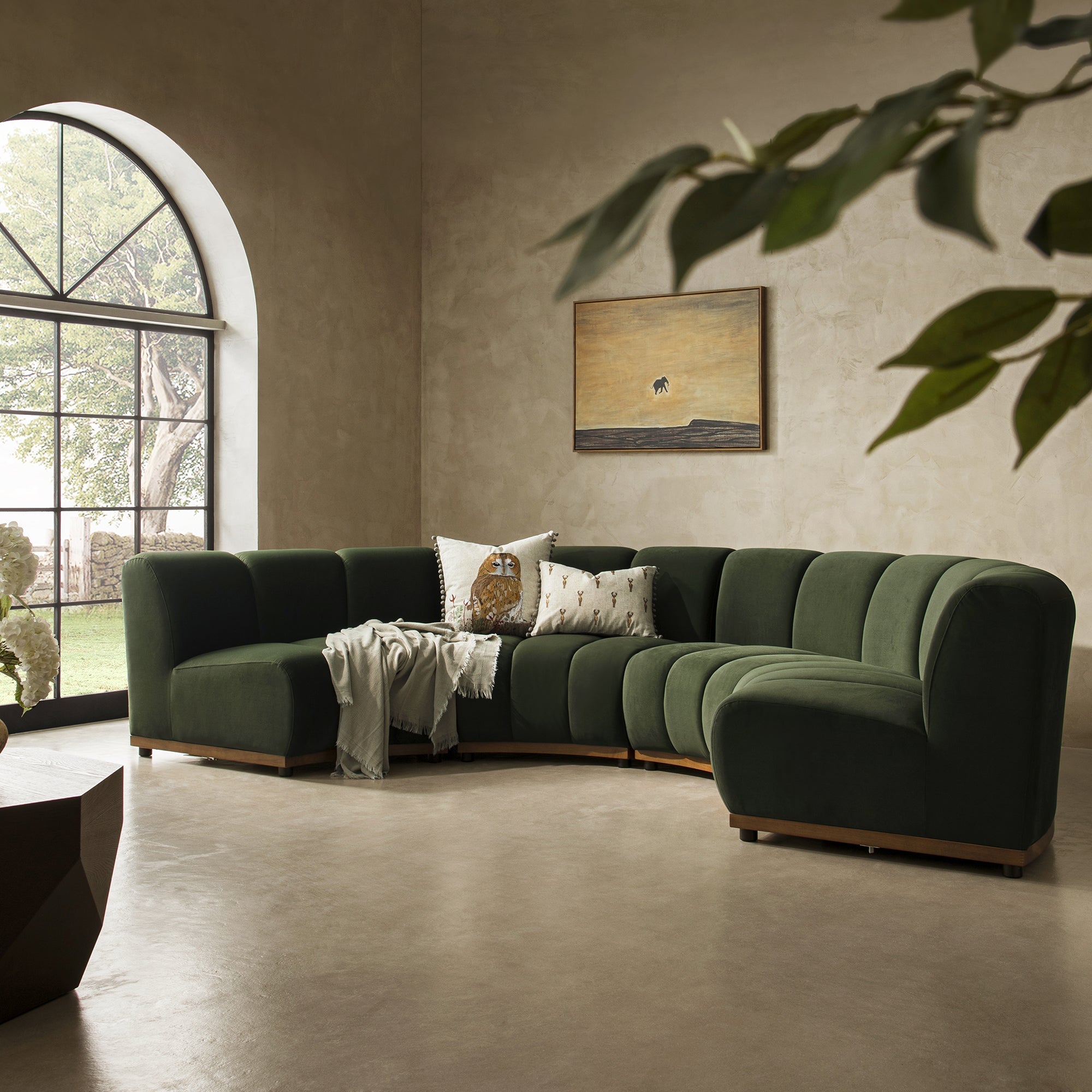 granvia moss green velvet sectional sofa, 4 seater half circle sofa granvia moss green velvet sectional sofa, 4 seater half circle sofa