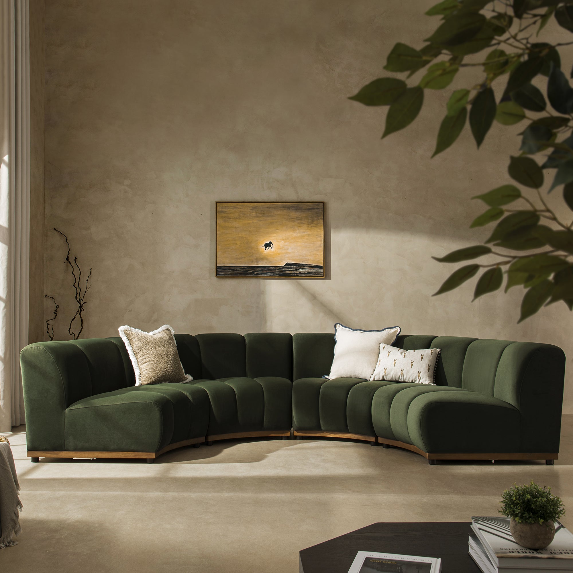 granvia moss green velvet sectional sofa, 4 seater half circle sofa granvia moss green velvet sectional sofa, 4 seater half circle sofa