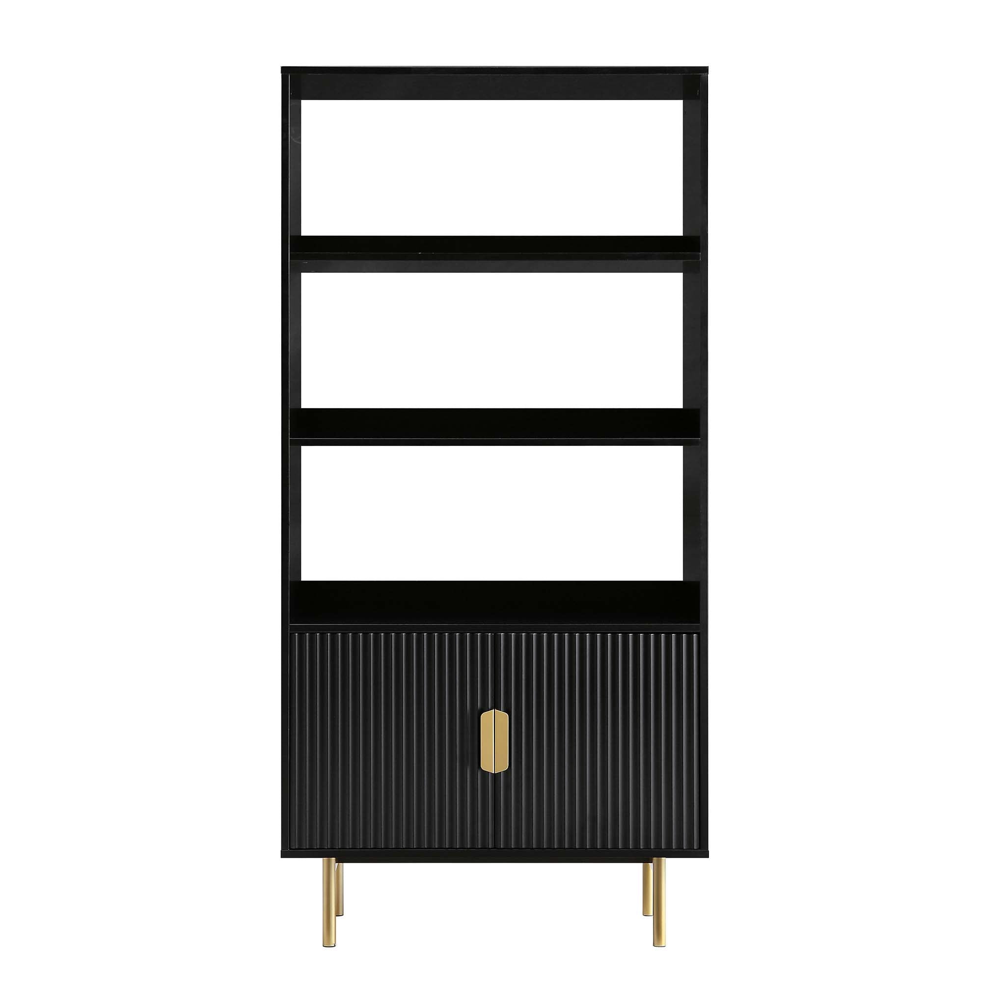 richmond ridged tall bookcase with doors, matte black richmond ridged tall bookcase with doors, matte black
