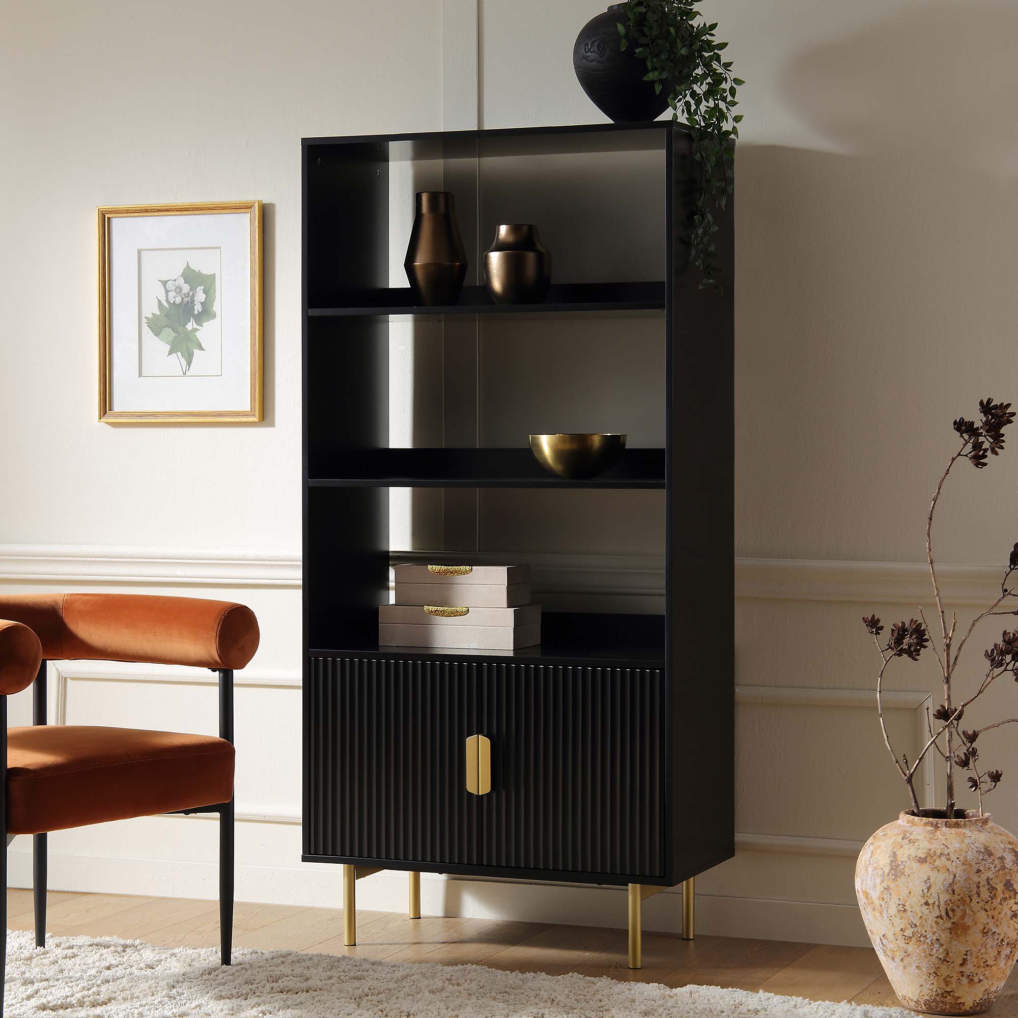 richmond ridged tall bookcase with doors, matte black richmond ridged tall bookcase with doors, matte black