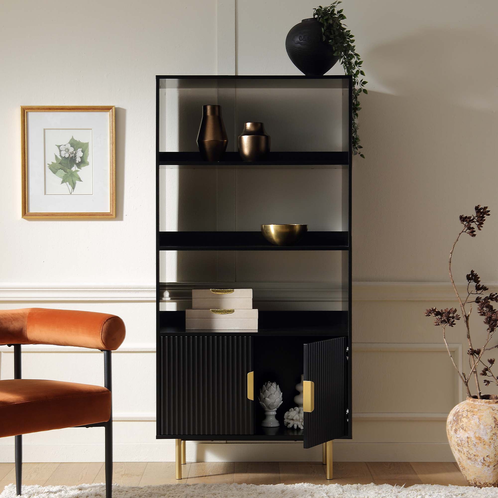 richmond ridged tall bookcase with doors, matte black richmond ridged tall bookcase with doors, matte black
