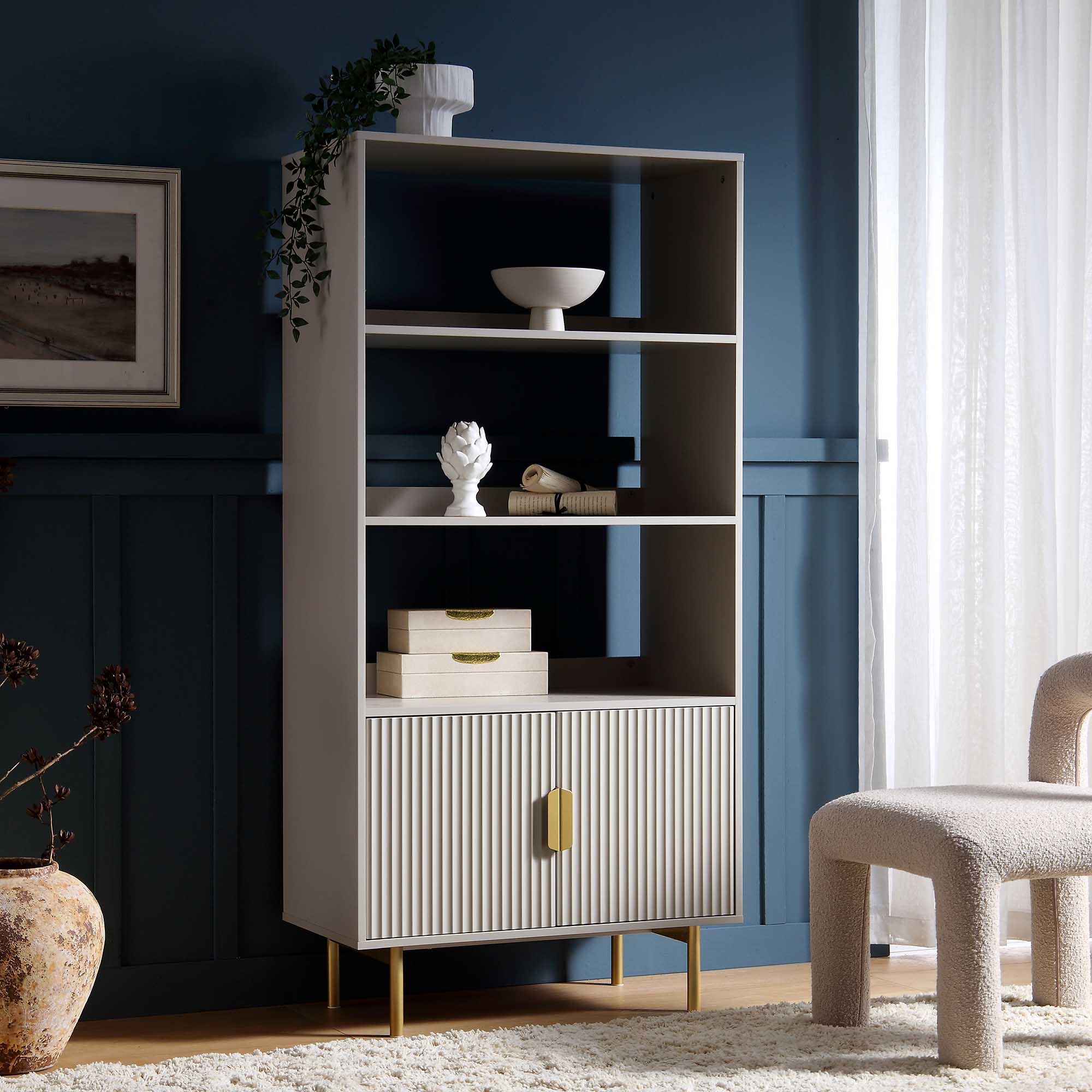 richmond ridged tall bookcase with doors, matte taupe richmond ridged tall bookcase with doors, matte taupe