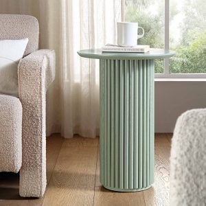 maru oak round side table, sage green