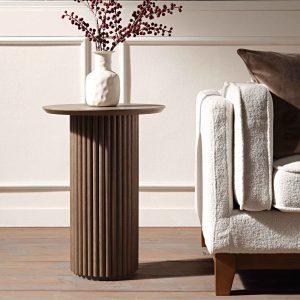 maru oak round side table, silver oak