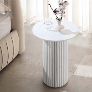 maru oak round side table, washed white