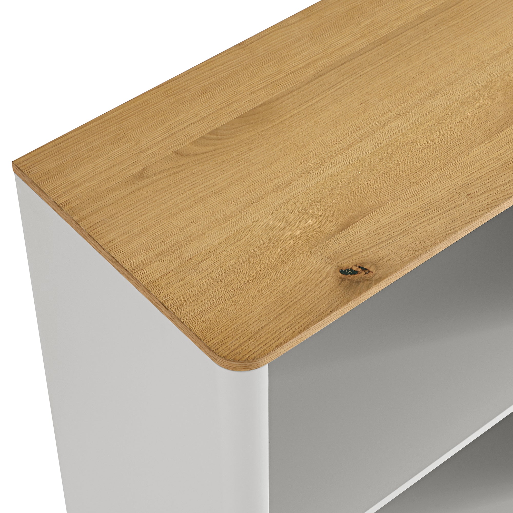 agnes curved edge bookcase, dove gray with oak top agnes curved edge bookcase, dove gray with oak top