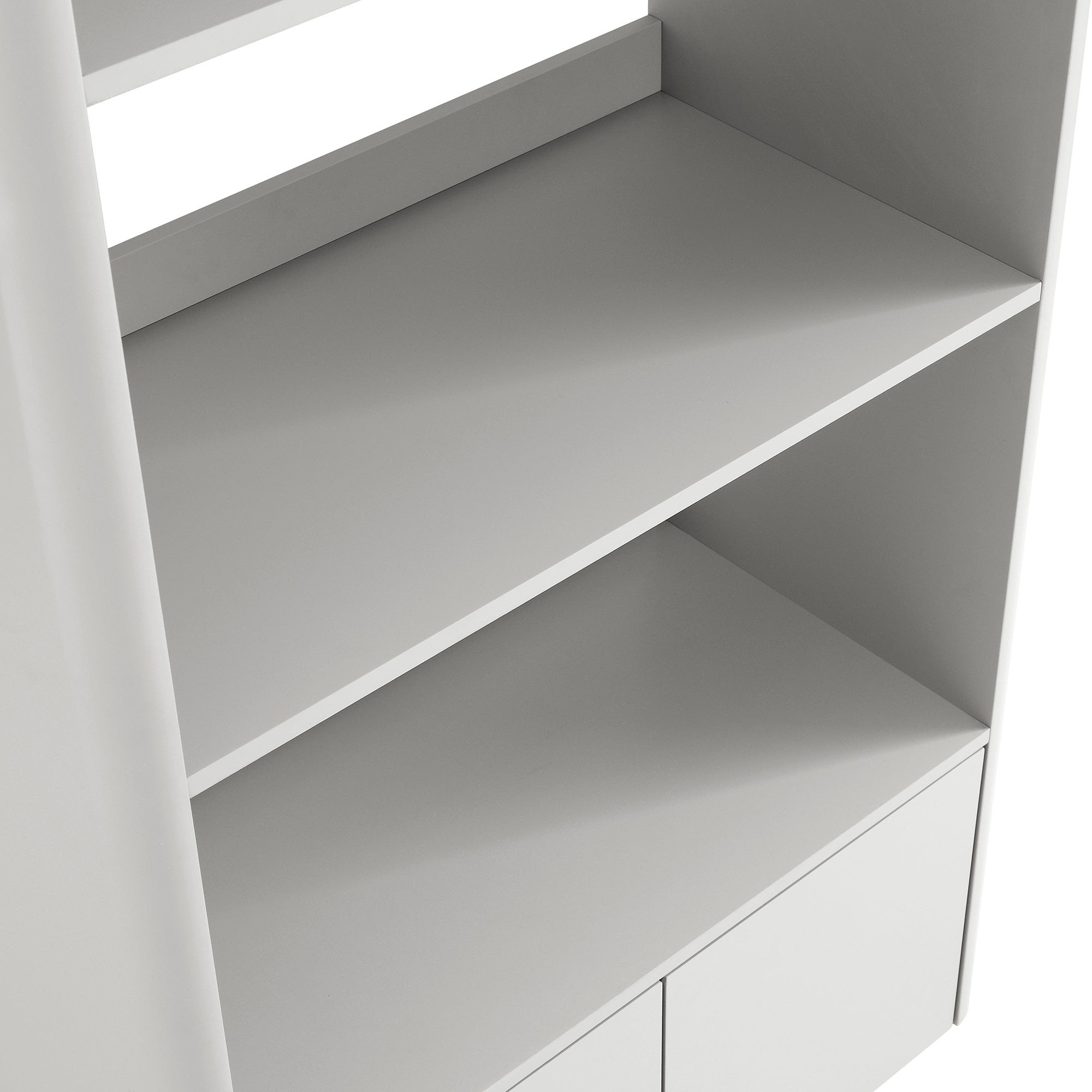 agnes curved edge bookcase, dove gray with oak top agnes curved edge bookcase, dove gray with oak top