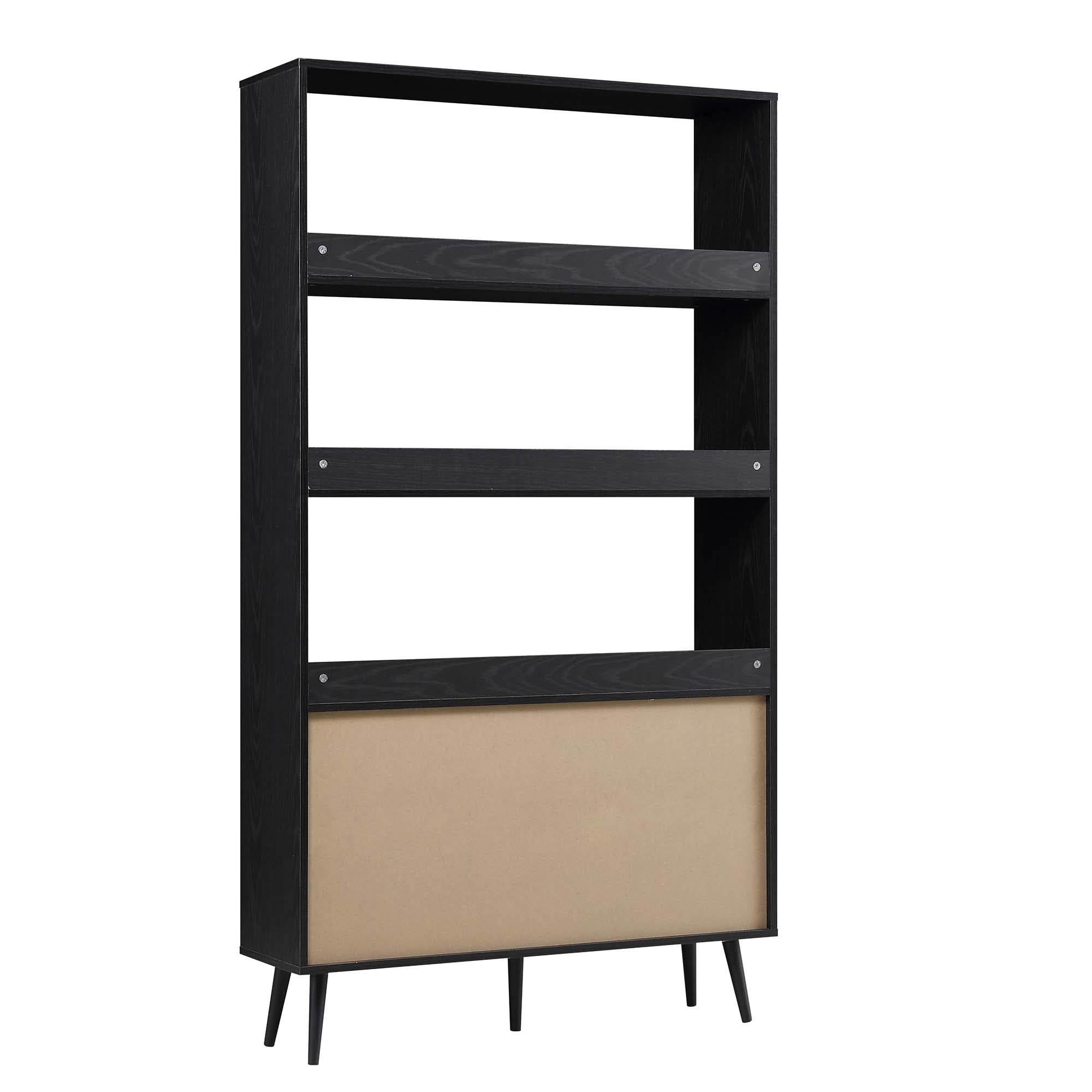 frances woven rattan bookcase with doors, black frances woven rattan bookcase with doors, black