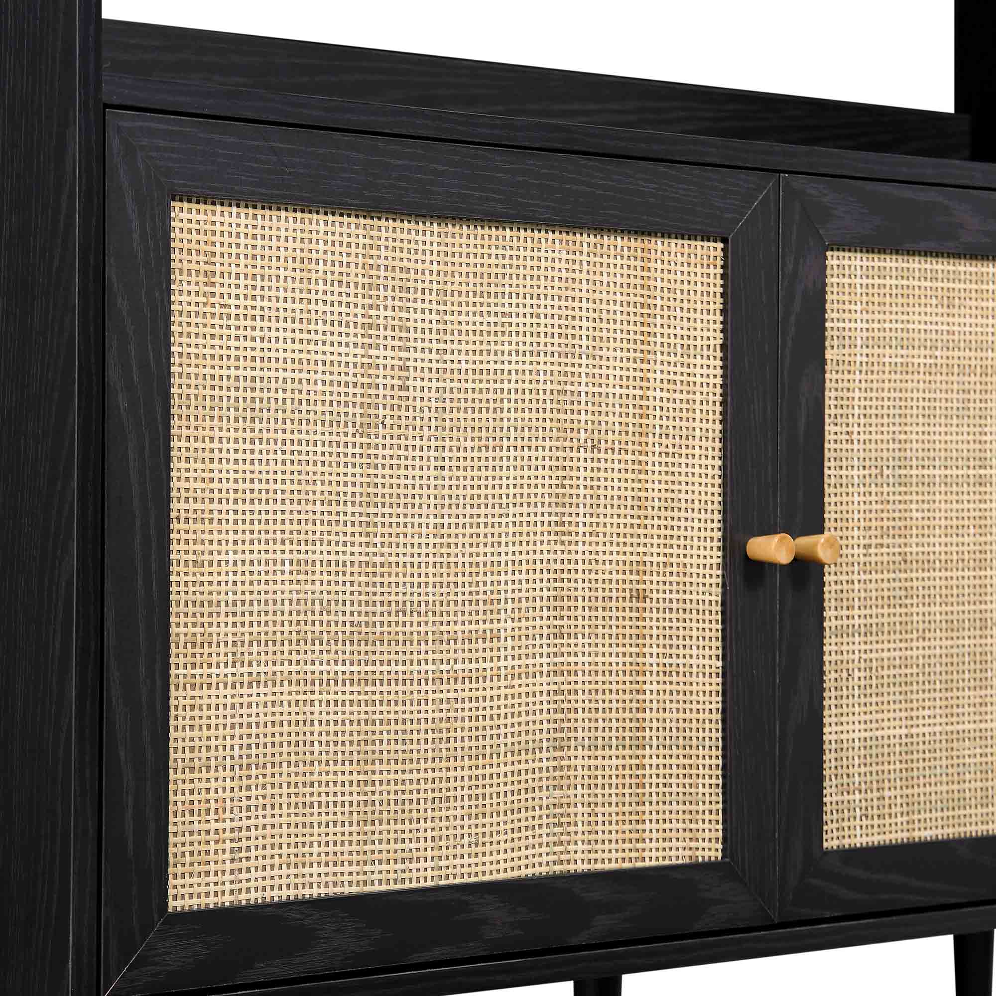 frances woven rattan bookcase with doors, black frances woven rattan bookcase with doors, black