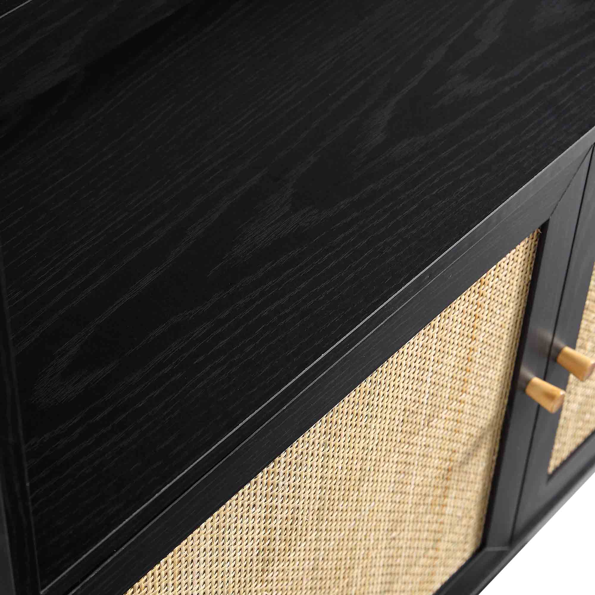 frances woven rattan bookcase with doors, black frances woven rattan bookcase with doors, black