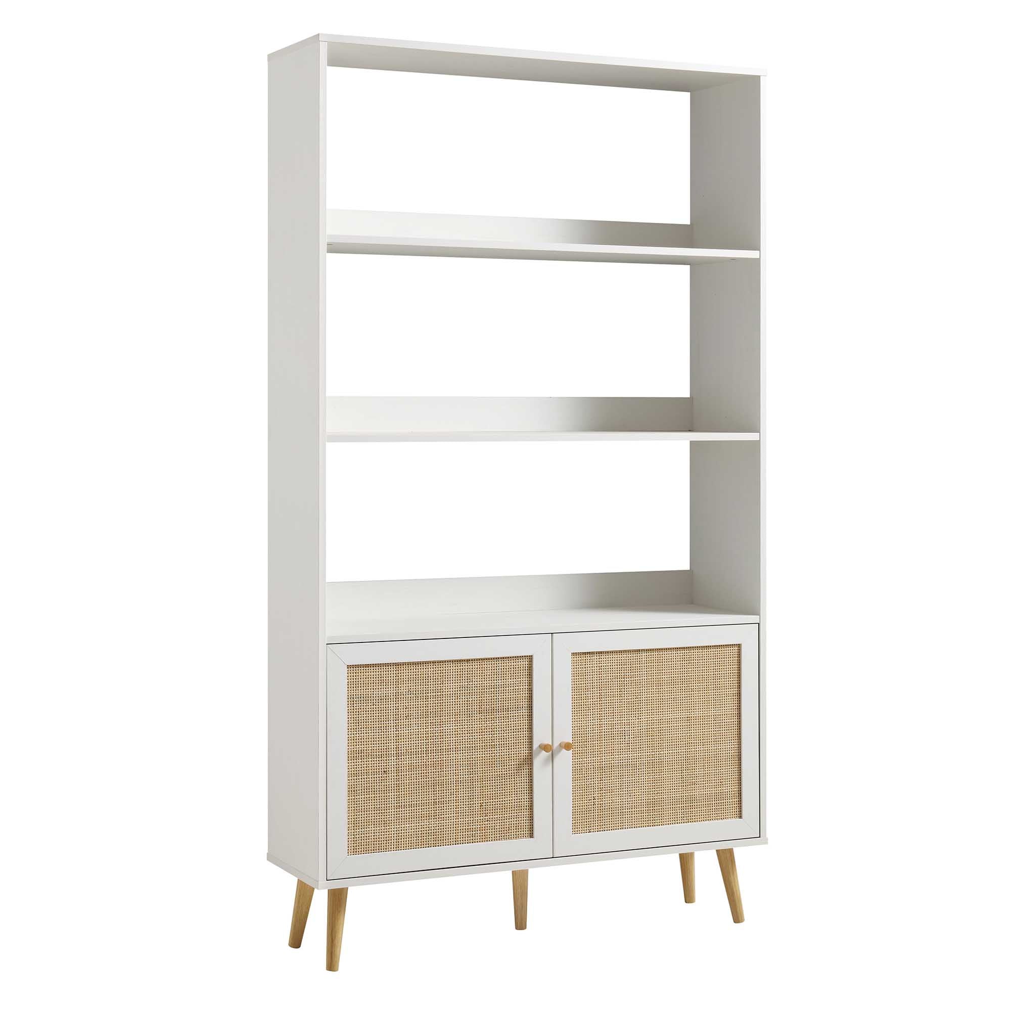 frances woven rattan bookcase with doors, white frances woven rattan bookcase with doors, white