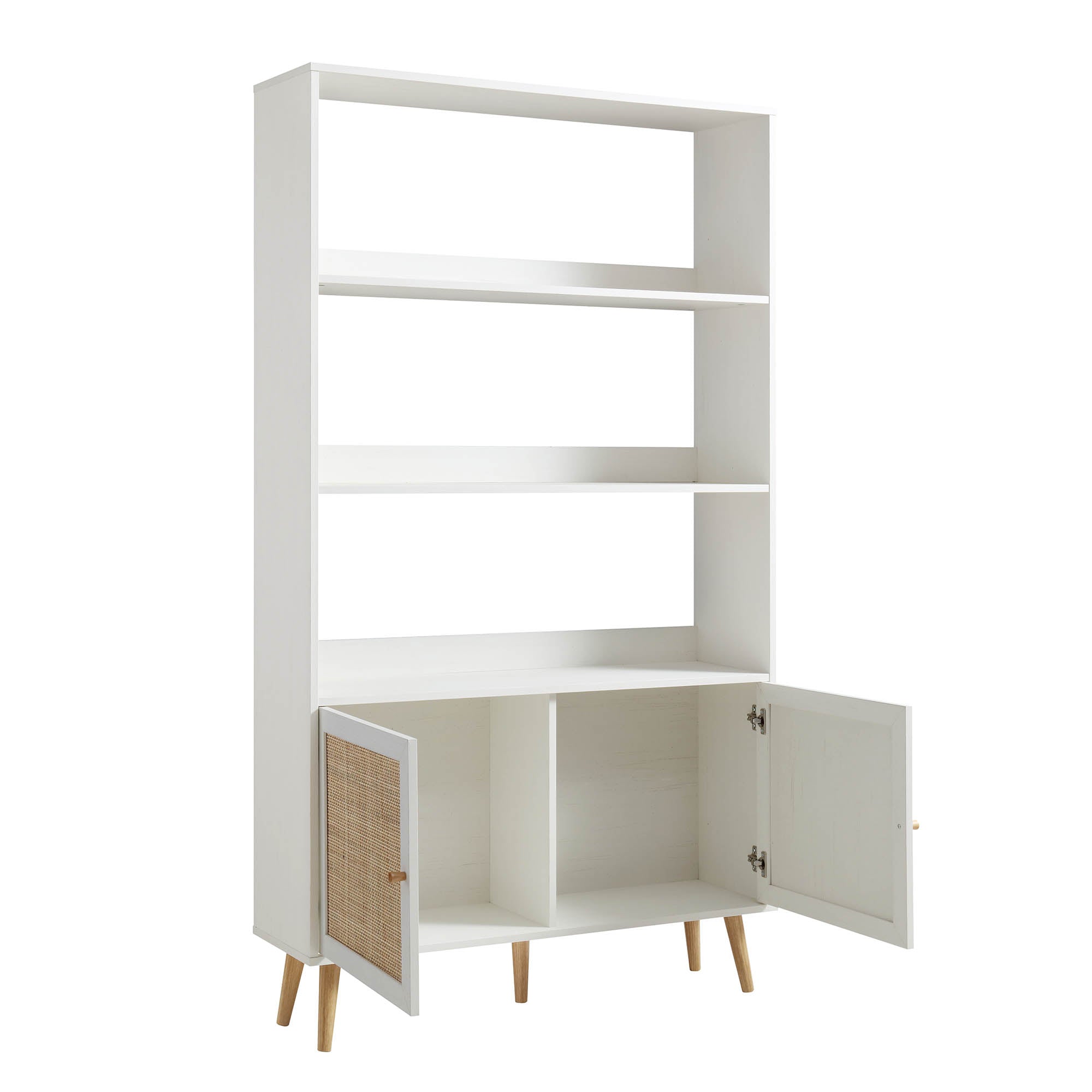 frances woven rattan bookcase with doors, white frances woven rattan bookcase with doors, white