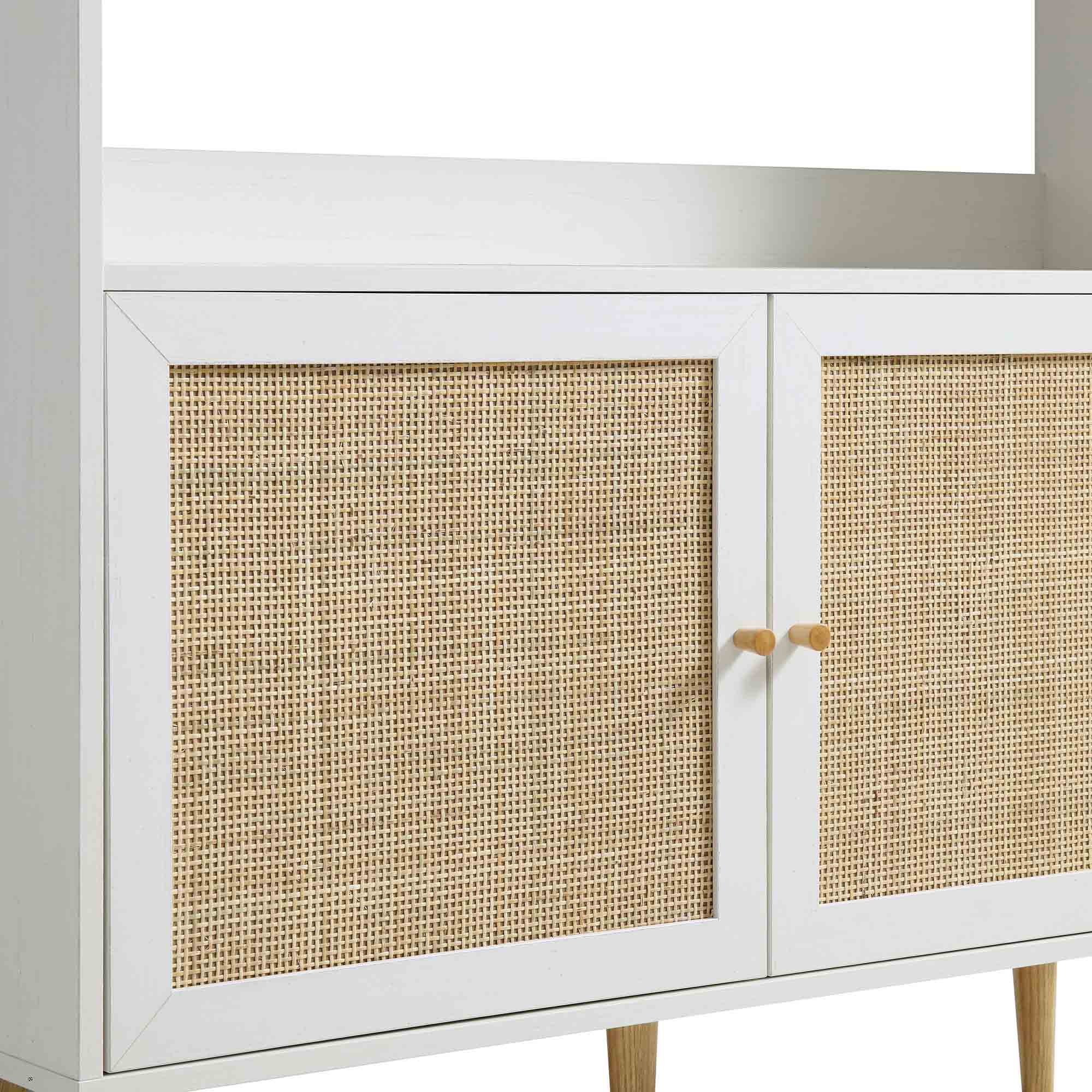 frances woven rattan bookcase with doors, white frances woven rattan bookcase with doors, white