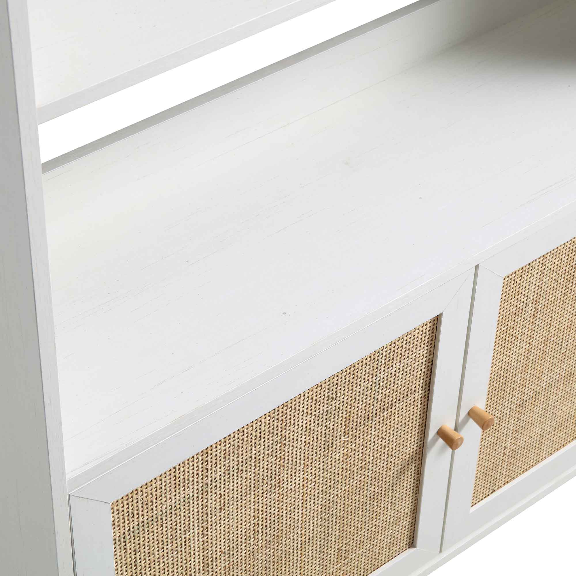 frances woven rattan bookcase with doors, white frances woven rattan bookcase with doors, white