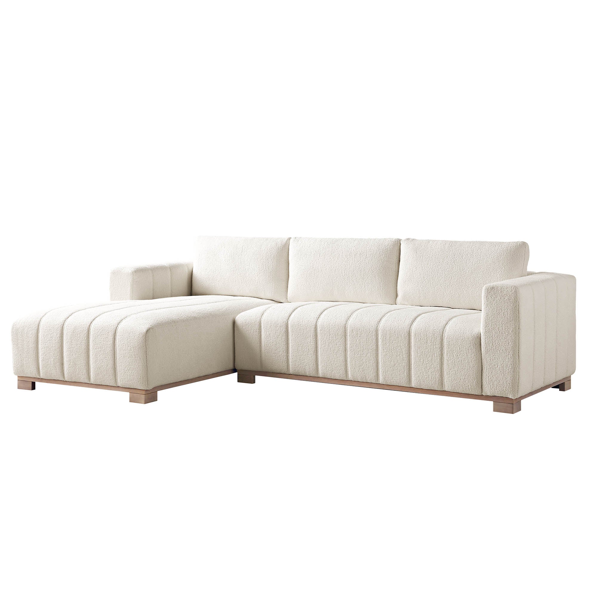 belsize beige boucle sofa with wooden base, large chaise left hand facing belsize beige boucle sofa with wooden base, large chaise left hand facing