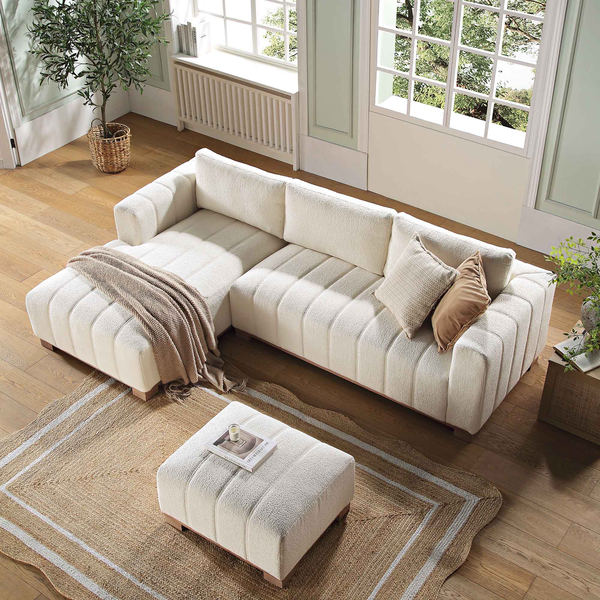 belsize beige boucle sofa with wooden base, large chaise left hand facing belsize beige boucle sofa with wooden base, large chaise left hand facing