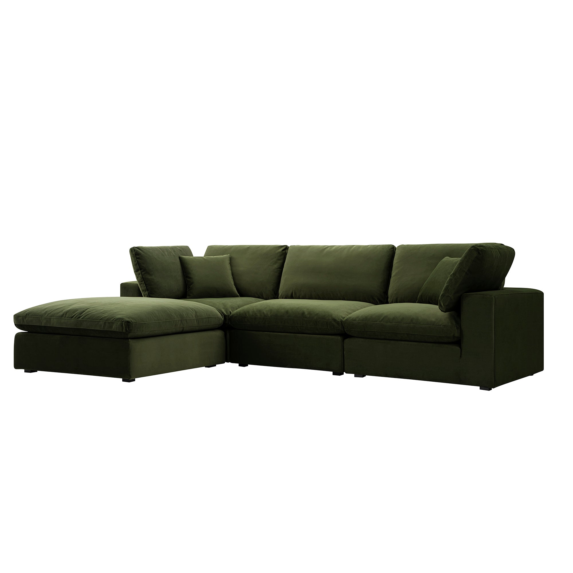 lutyens moss green velvet sectional sofa, 3 piece chaise lutyens moss green velvet sectional sofa, 3 piece chaise