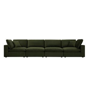 lutyens moss green velvet sectional sofa, 4 piece