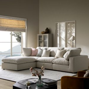 lutyens oatmeal weave fabric sectional sofa, 3 piece chaise