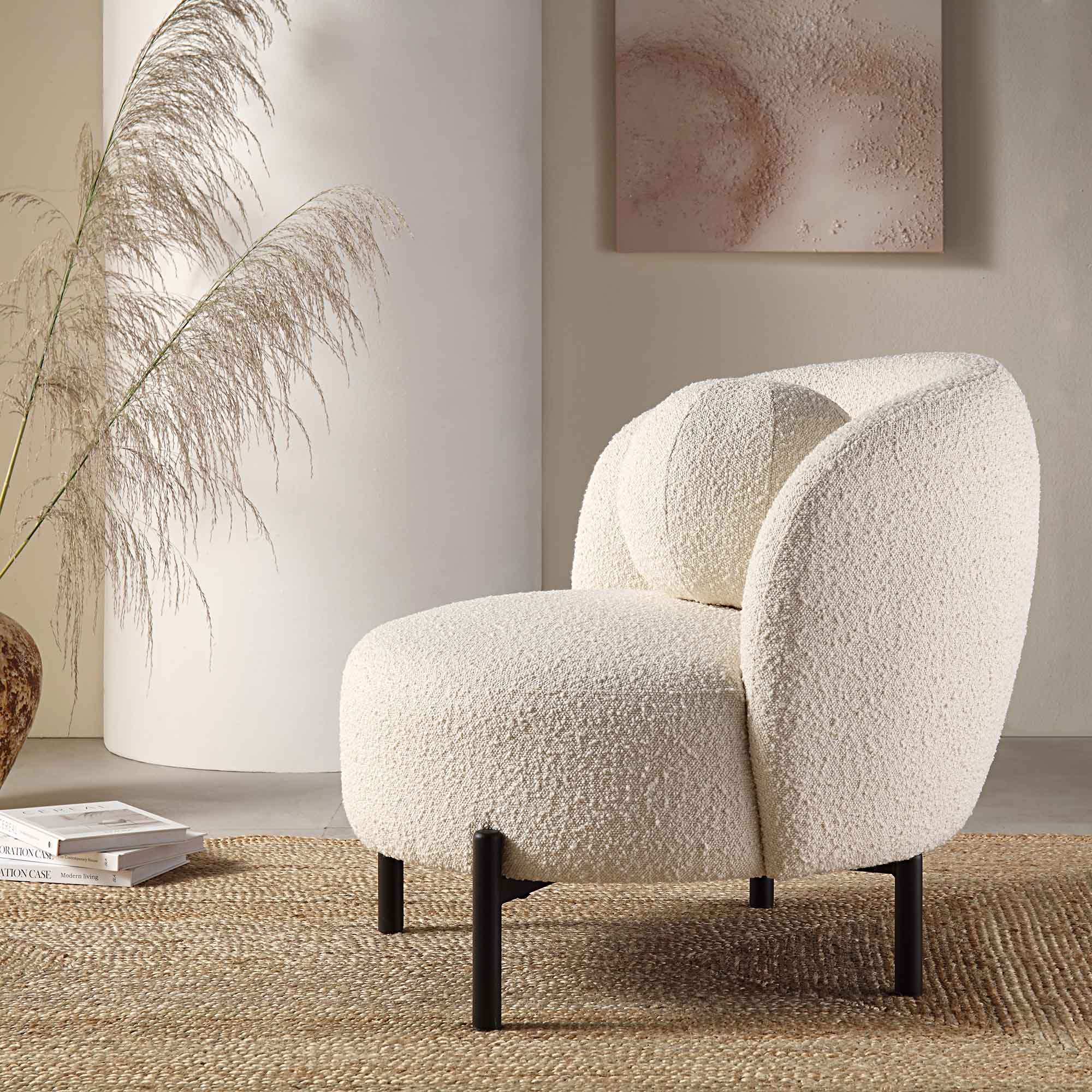 amboise armchair with ball cushion, ecru boucle amboise armchair with ball cushion, ecru boucle