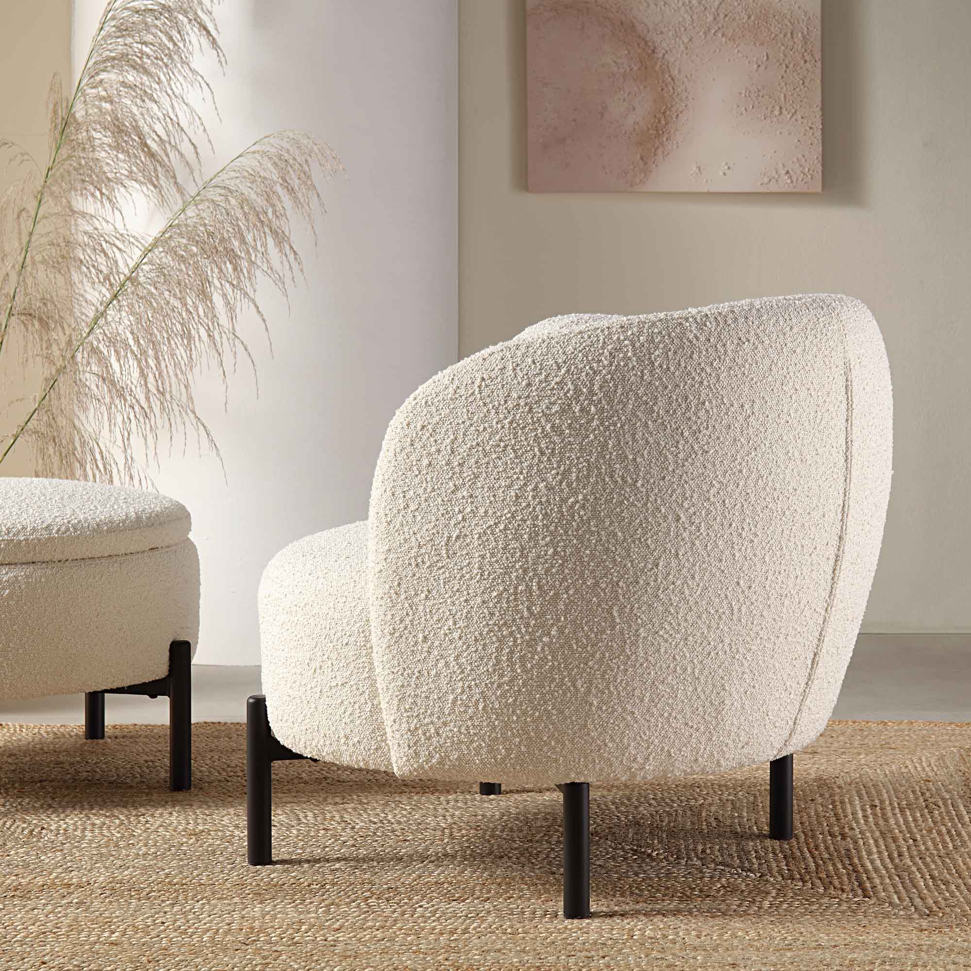 amboise armchair with ball cushion, ecru boucle amboise armchair with ball cushion, ecru boucle