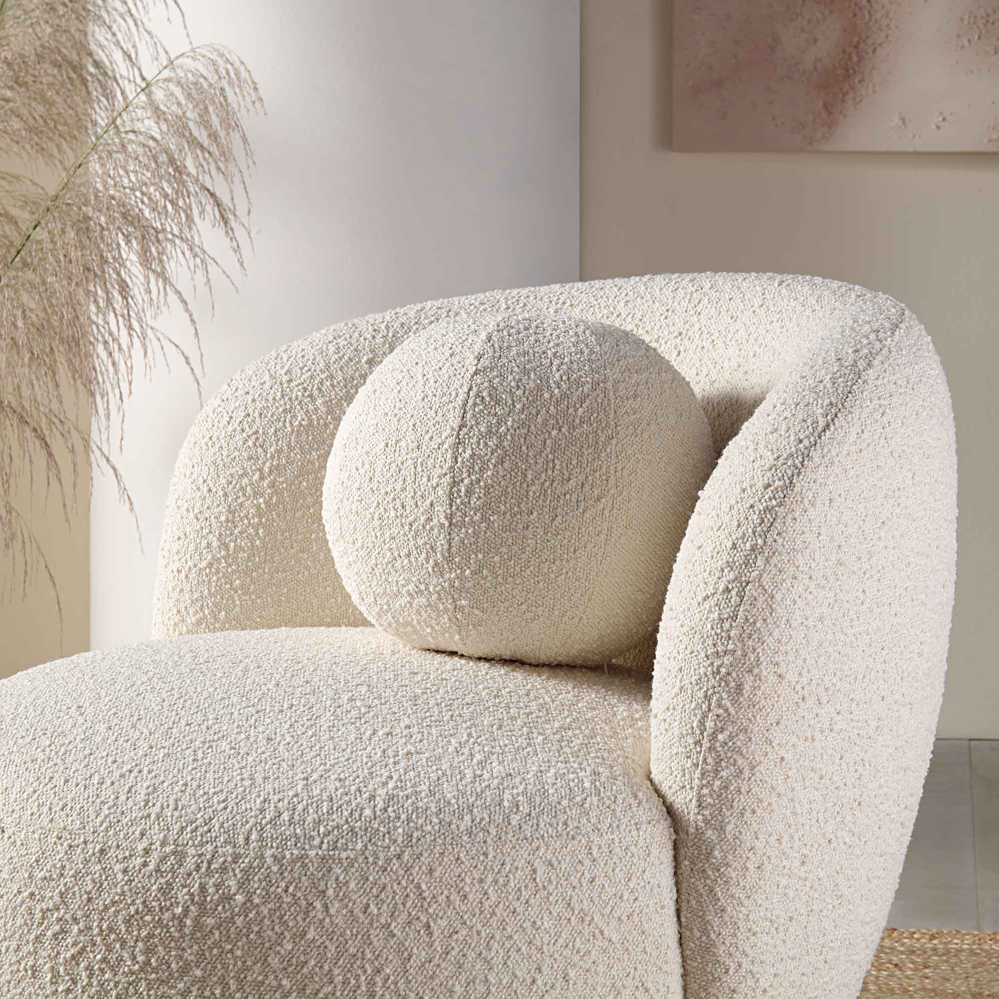 amboise armchair with ball cushion, ecru boucle amboise armchair with ball cushion, ecru boucle