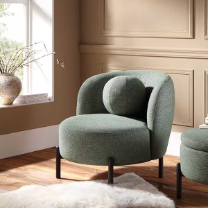 amboise armchair with ball cushion, spruce green textured fabric