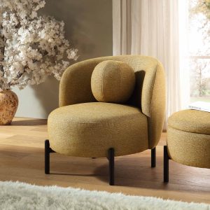 amboise armchair with ball cushion, marigold textured fabric